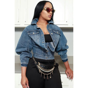 Pleated jean Jacket can be worn multiple ways