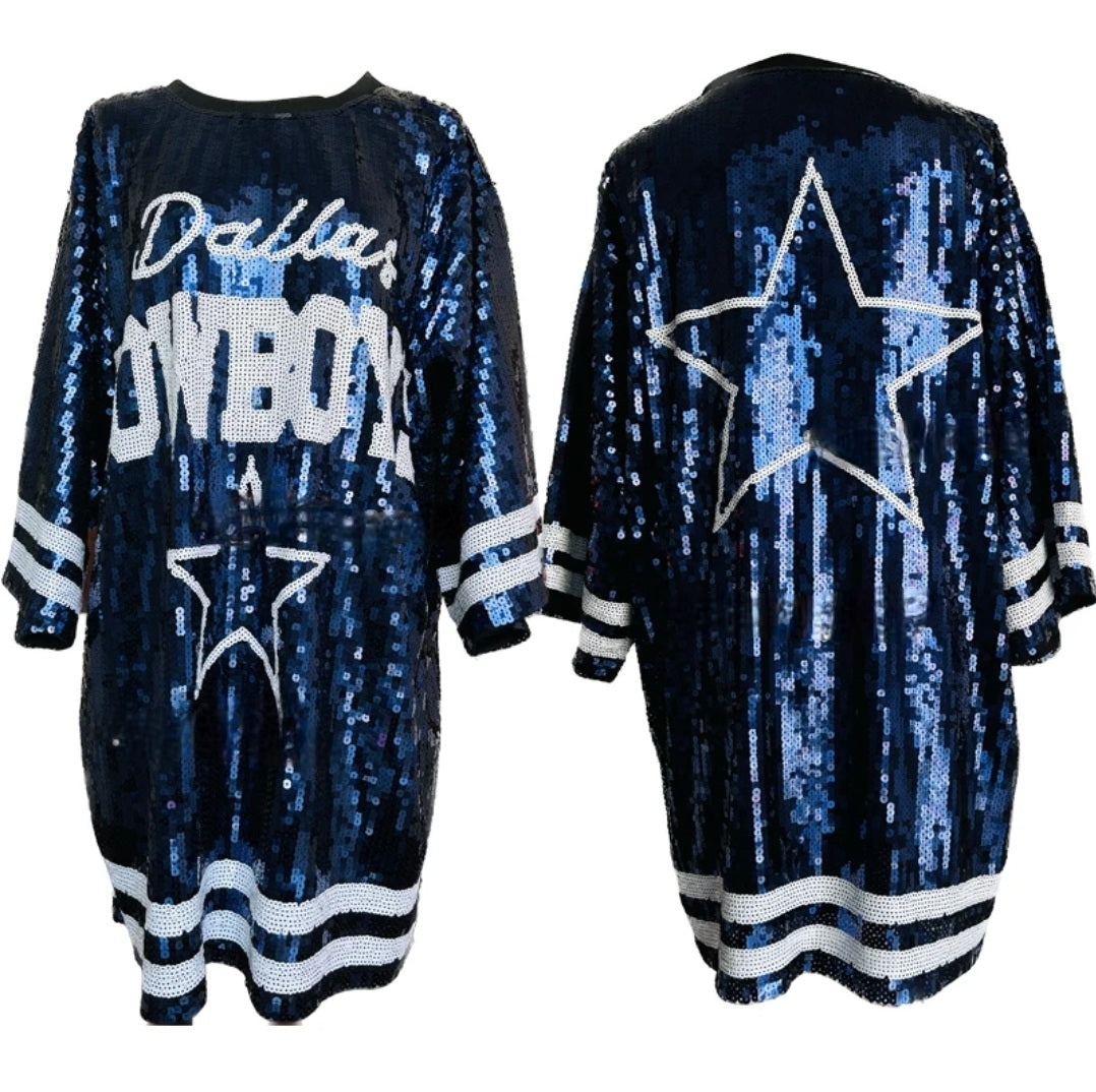 dallas cowboys sequin dress DALLAS COWBOYS Sequin Shirts Dress – Fancey Boutique