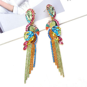 Rhinestone parrot earrings