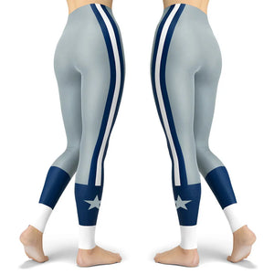 Gray, blue and white stripe leggings