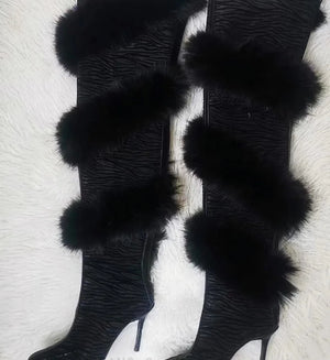Mesh Thigh High Over The Knee Boots With Fur