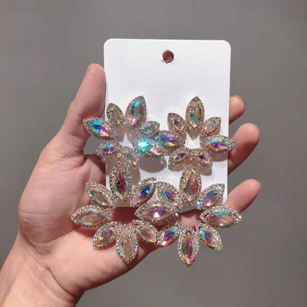 Flower Rhinestone Oversized  Pendant  Earrings