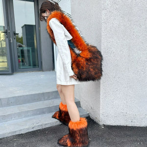 Heart Faux Fur Shoulder Bag