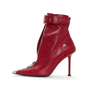 Red Ankle Boots Pointed Toe Shoes