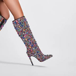 Bling Crystal Knee High Boots