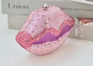 Lip Shape Rhinestone Clutch