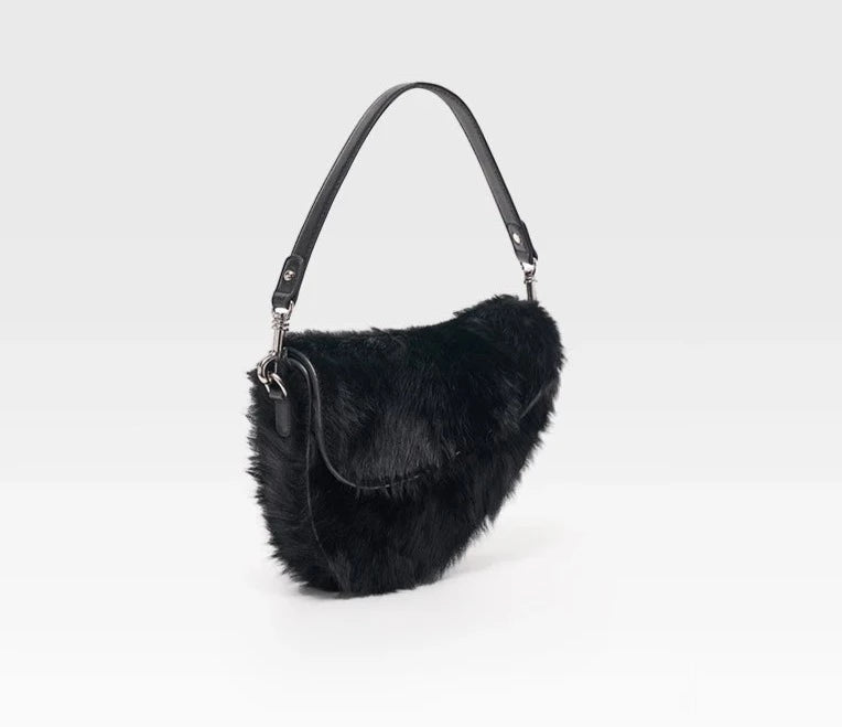 GENUINE LEATHER SADDLE FUR SHOULDER BAG