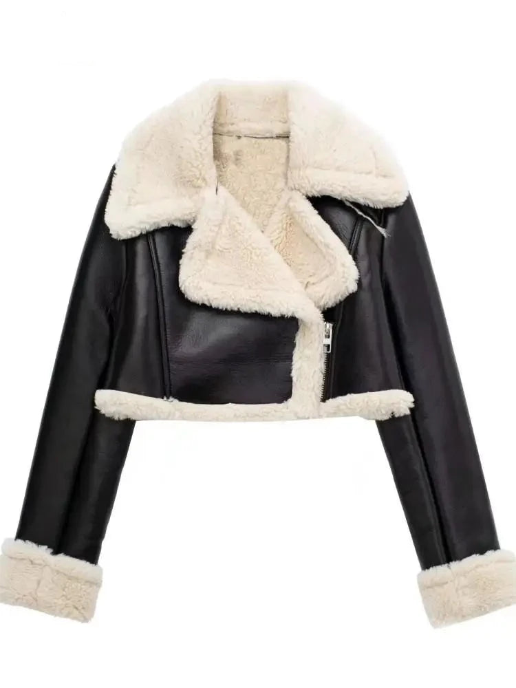 Wool Leather Double-Sided Crop Jacket