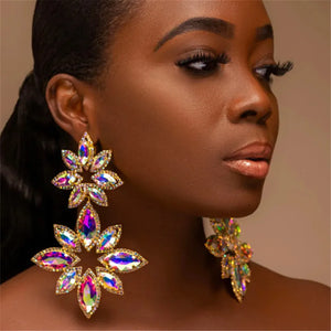 Flower Rhinestone Oversized  Pendant  Earrings