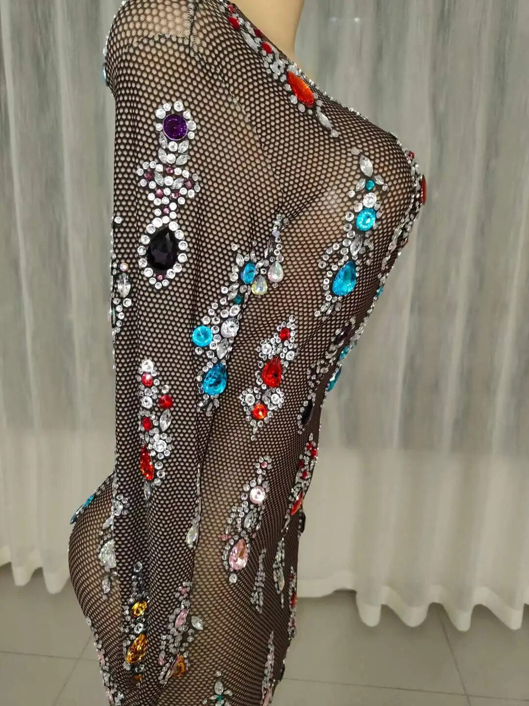 Sparkling Rhinestone Dress Sequin Tassel Stretch