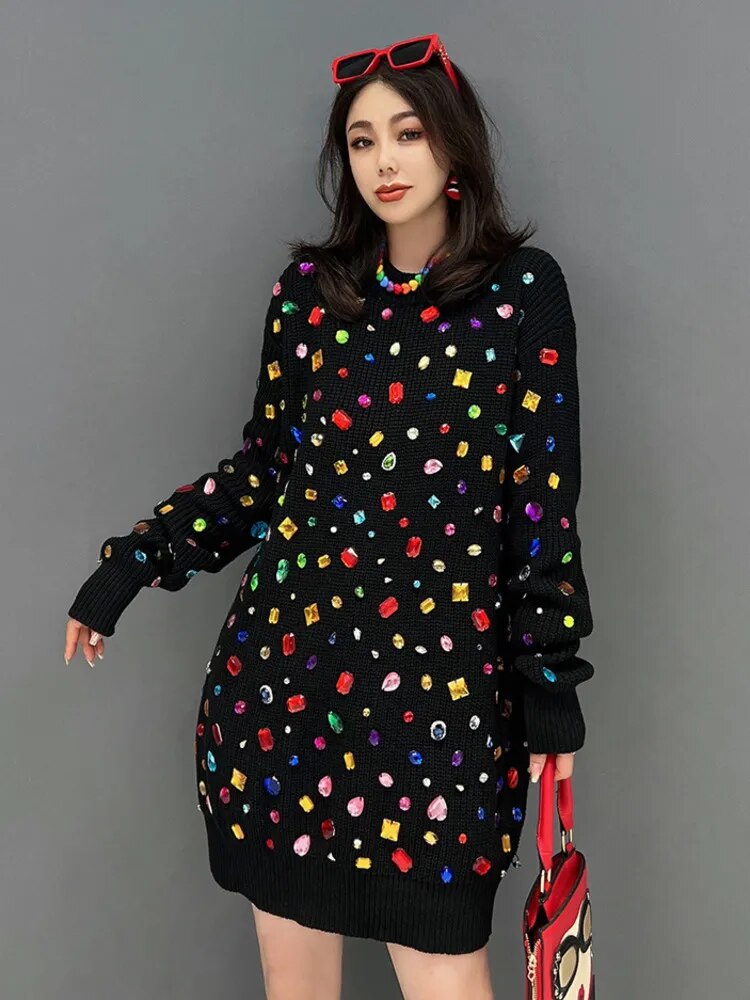 Bejeweled sweater dress