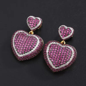 Heart Drop Rhinestone Earrings