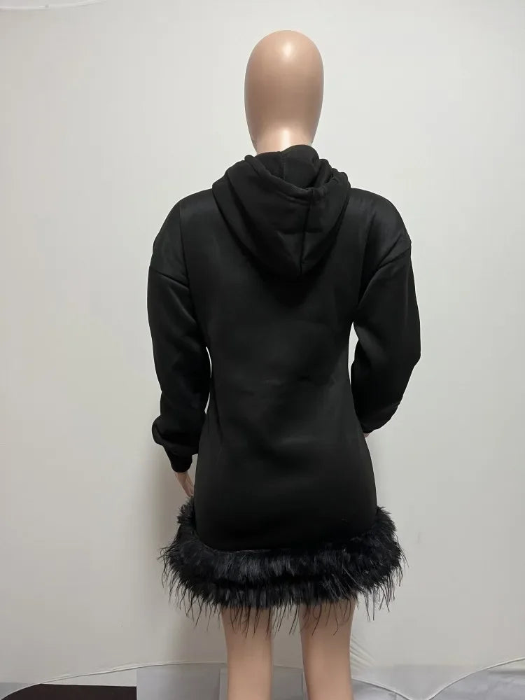 Sweat shirt feather hoodie dress