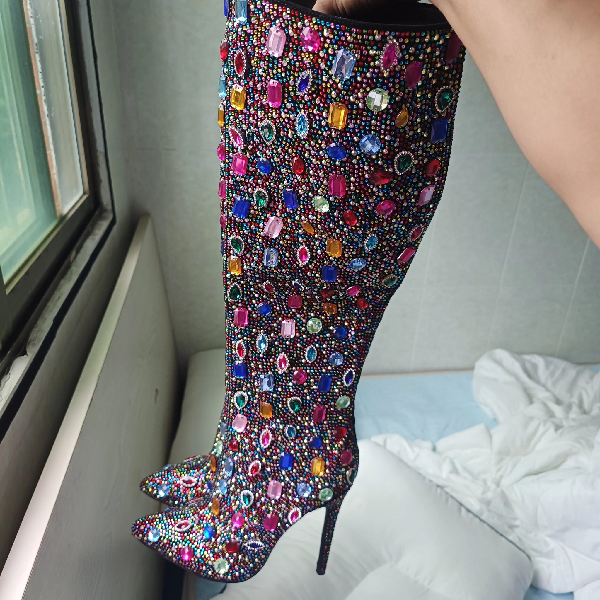 Bling Crystal Knee High Boots