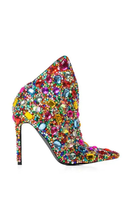 Rhinestone  Kara Multi-color Crystal Ankle Boots Pointed