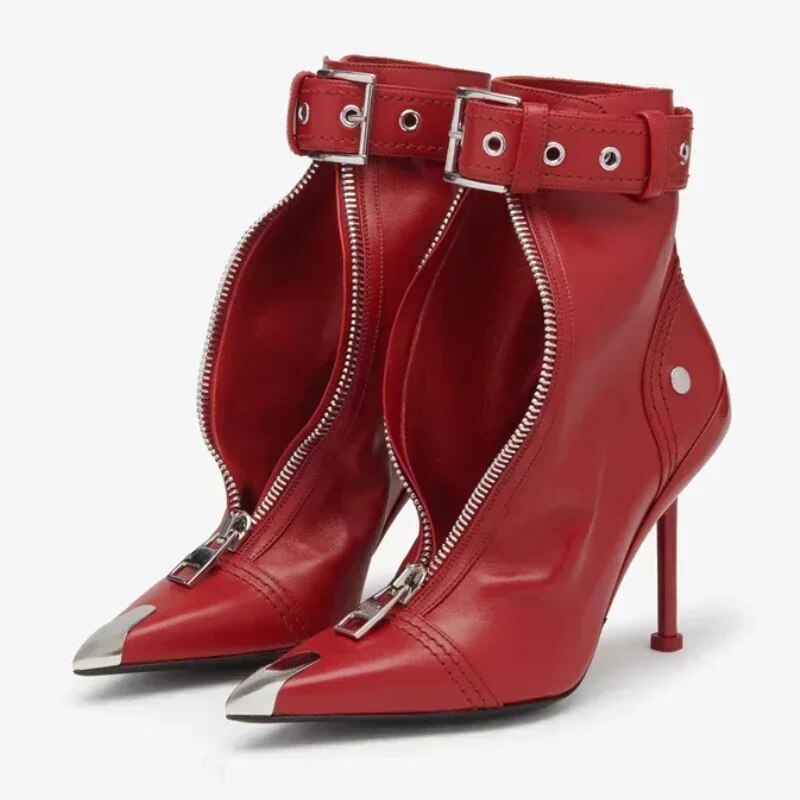 Red Ankle Boots Pointed Toe Shoes