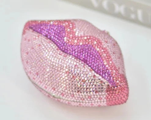 Lip Shape Rhinestone Clutch