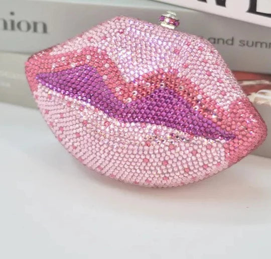 Lip Shape Rhinestone Clutch