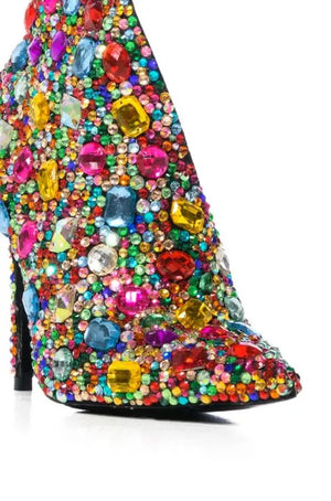 Rhinestone  Kara Multi-color Crystal Ankle Boots Pointed