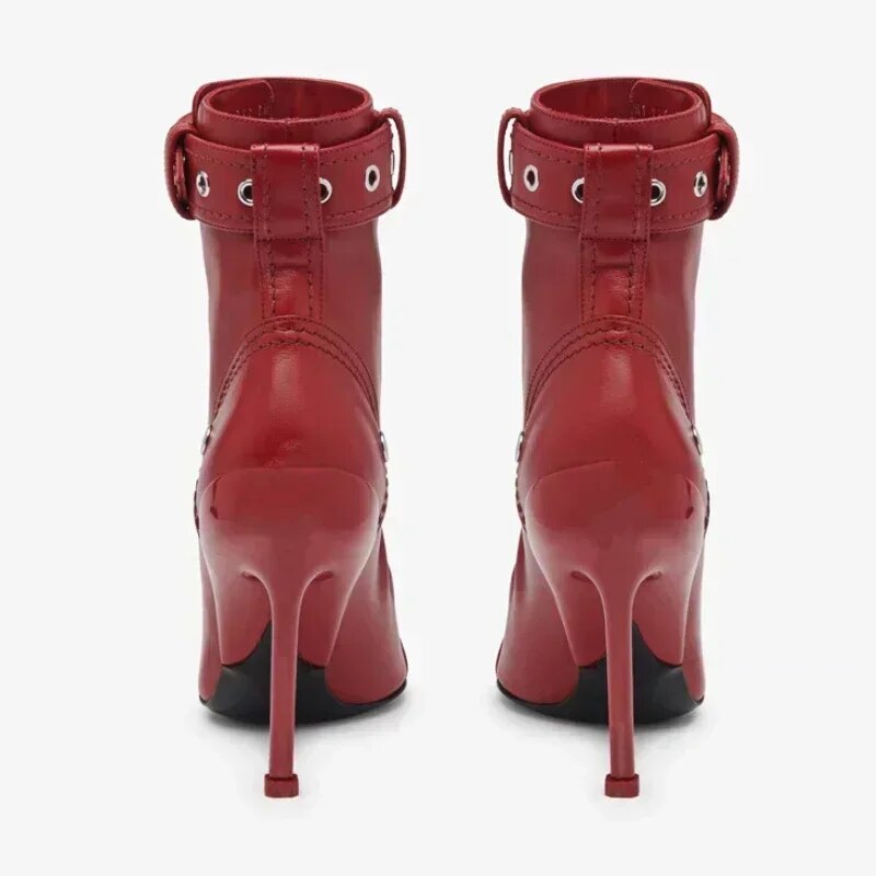 Red Ankle Boots Pointed Toe Shoes