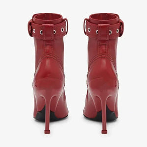 Red Ankle Boots Pointed Toe Shoes
