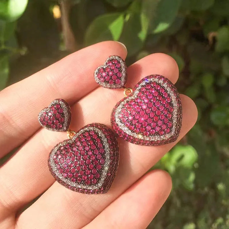 Heart Drop Rhinestone Earrings