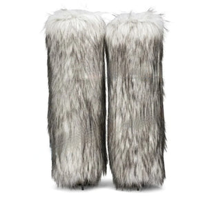 Jazz Pointy Toe Fur  Patent Leather Knee High Boots