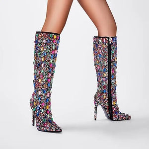 Bling Crystal Knee High Boots