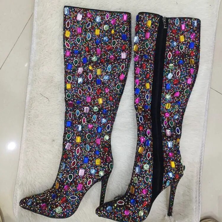 Bling Crystal Knee High Boots