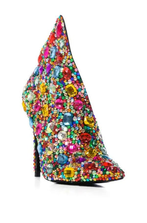 Rhinestone  Kara Multi-color Crystal Ankle Boots Pointed