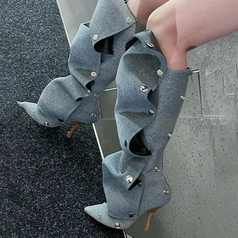 3D Denim Boots