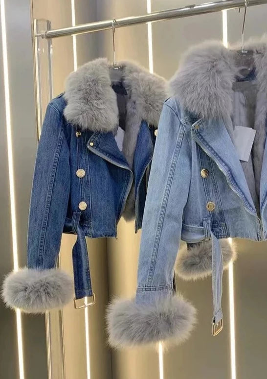 Denim Vintage Fur Coat