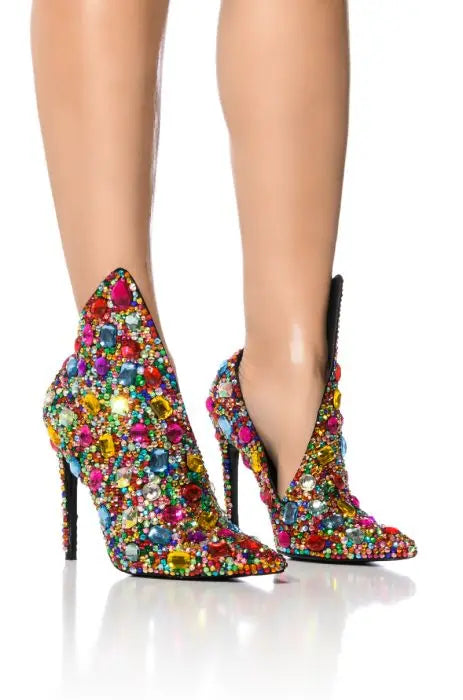 Rhinestone  Kara Multi-color Crystal Ankle Boots Pointed