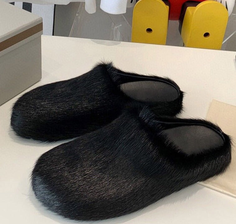 Slippers  Slides Thick Sole Flat Fur