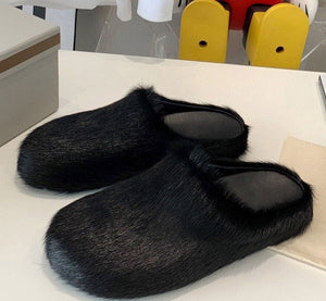 Slippers  Slides Thick Sole Flat Fur