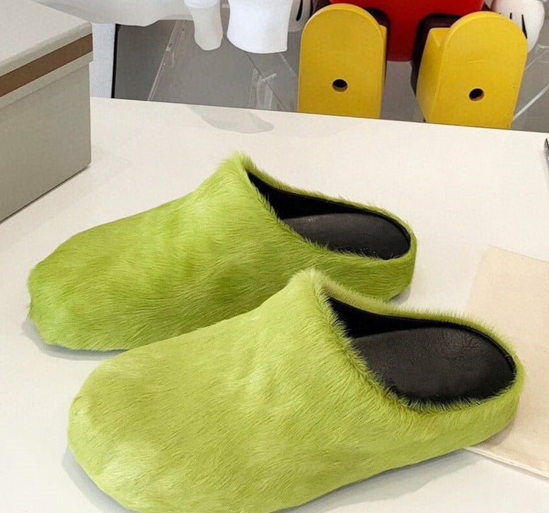 Slippers  Slides Thick Sole Flat Fur