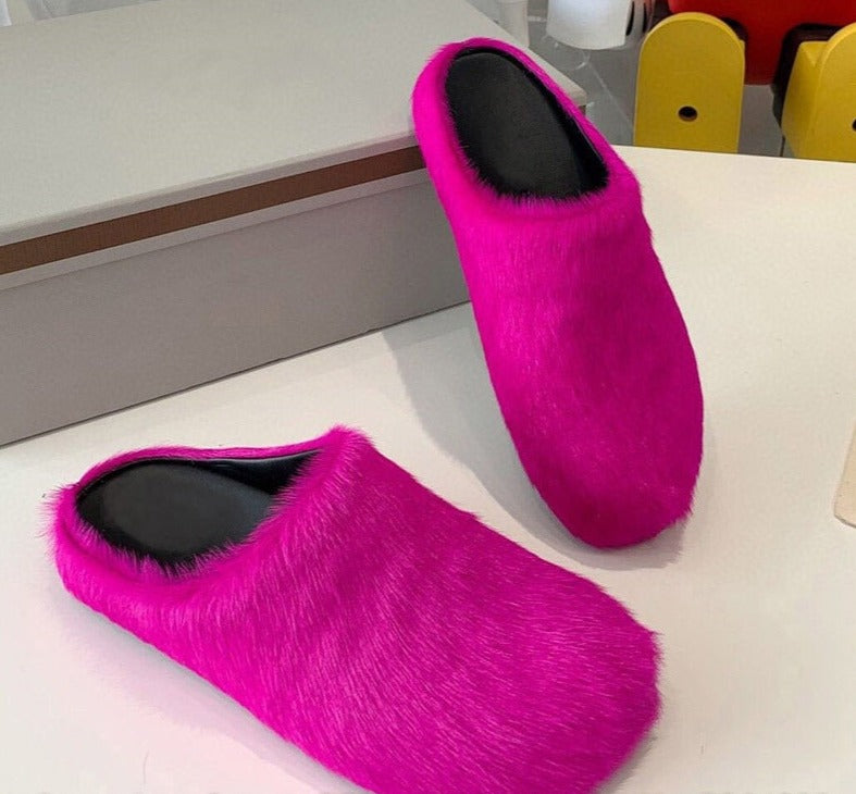 Slippers  Slides Thick Sole Flat Fur