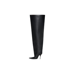 Black Big Calf Over-the-knee Boots Pointed Toe Thin Heels