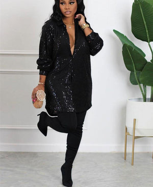 Sexy Sequin button down shirt dress