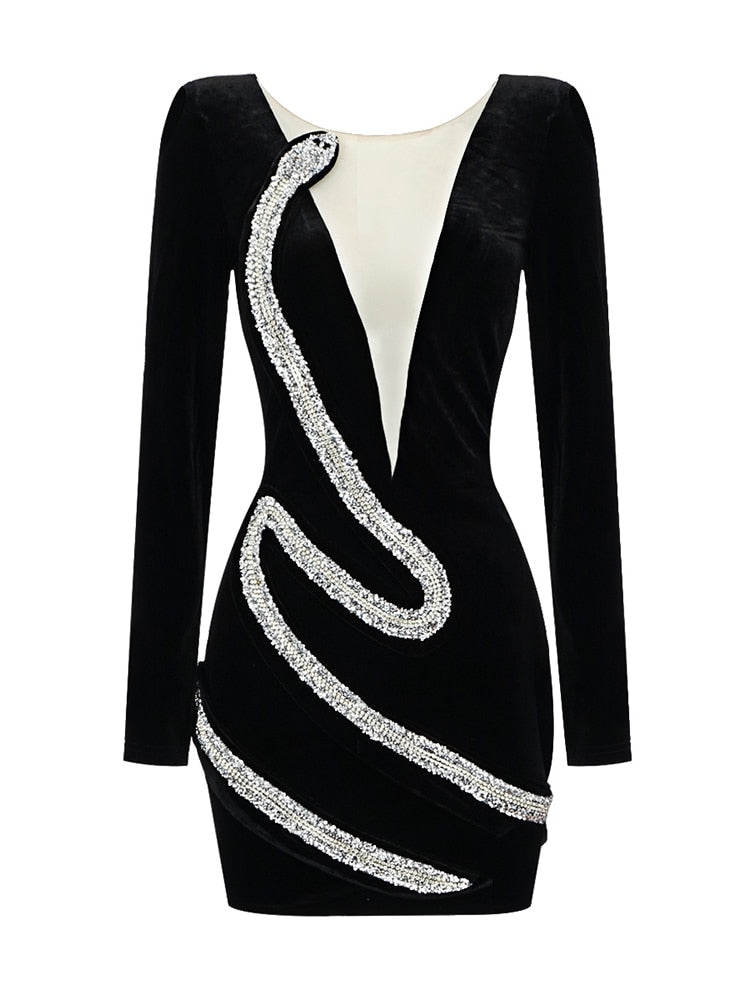 V Velvet Mini Dress
