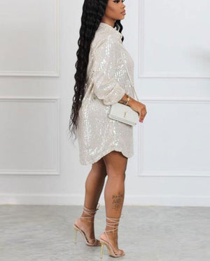 Sexy Sequin button down shirt dress