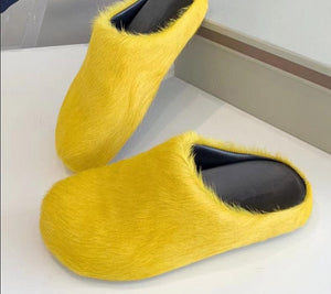 Slippers  Slides Thick Sole Flat Fur