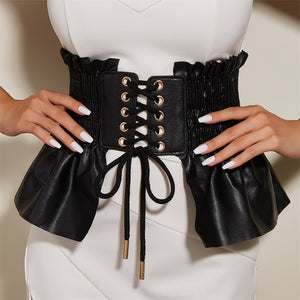 Leather Wide Lace Up Waistband Corset Belts