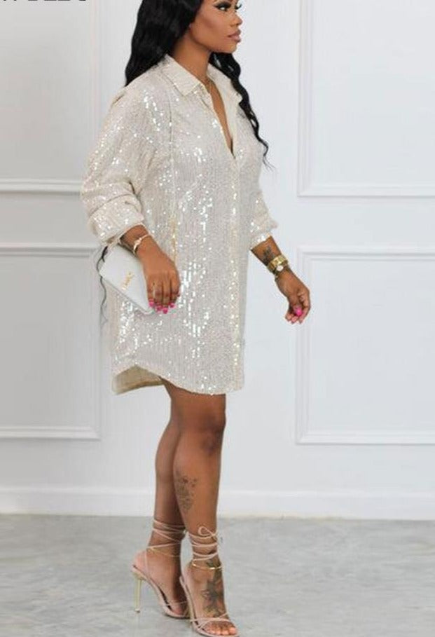 Sexy Sequin button down shirt dress