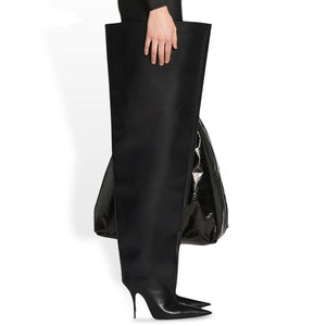 Black Big Calf Over-the-knee Boots Pointed Toe Thin Heels