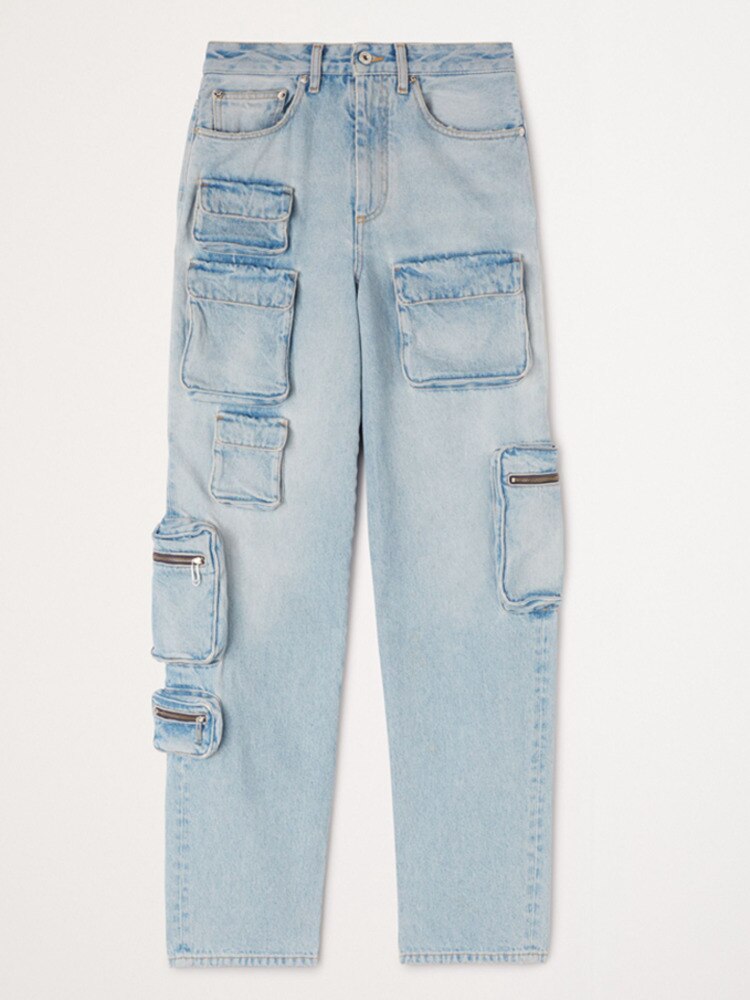Denim High Waist Loose  Pockets Jeans