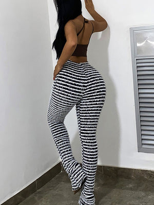 Zebra  Striped Knitted Stacked Black White pants
