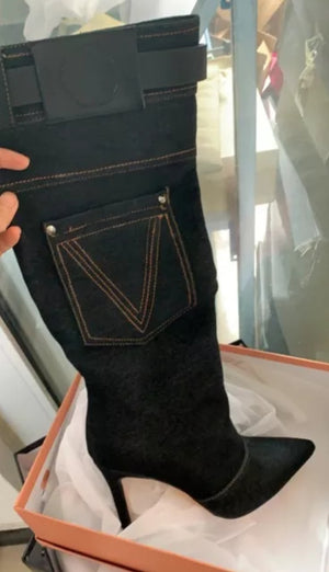 Denim Jeans boots Mid-calf