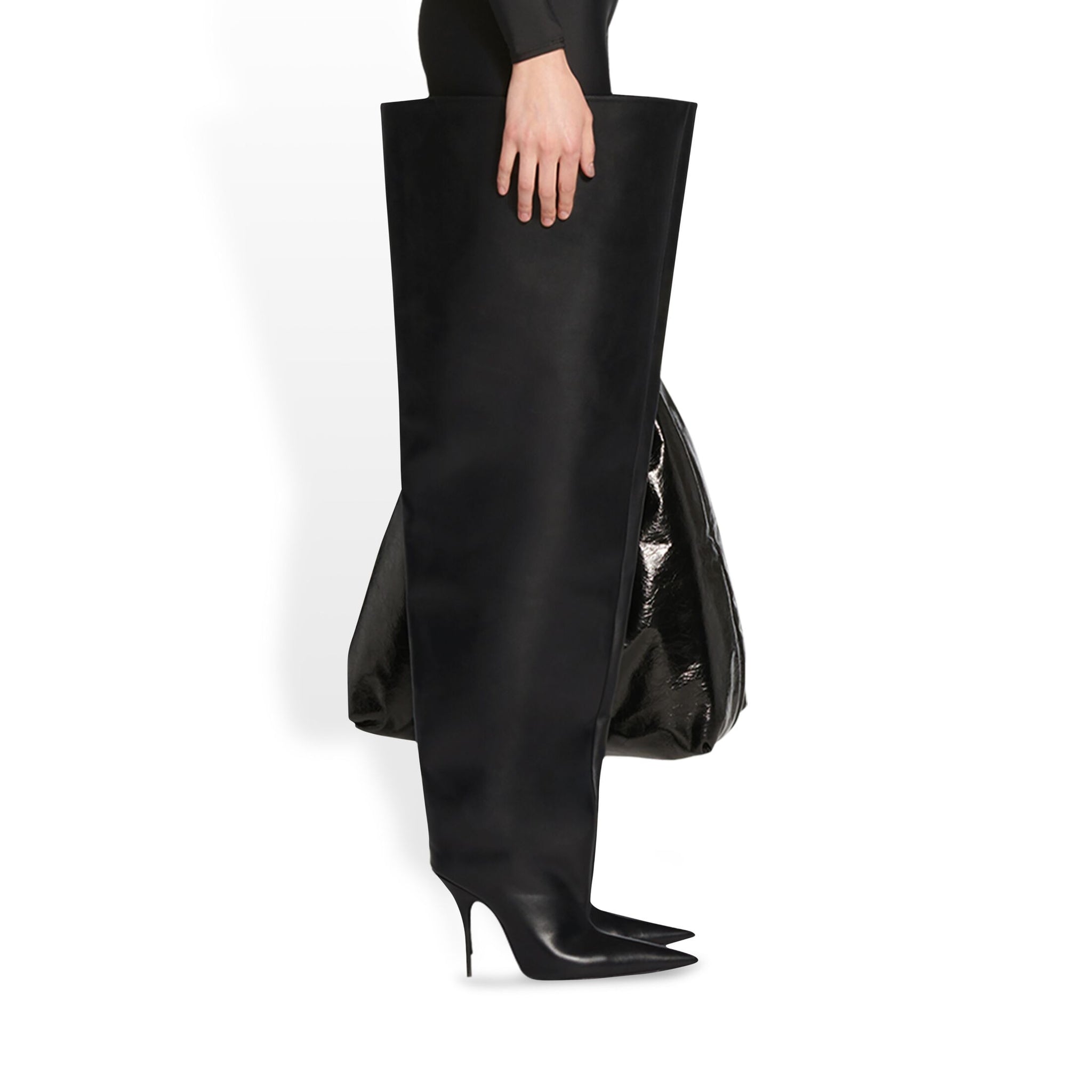 Black Big Calf Over-the-knee Boots Pointed Toe Thin Heels