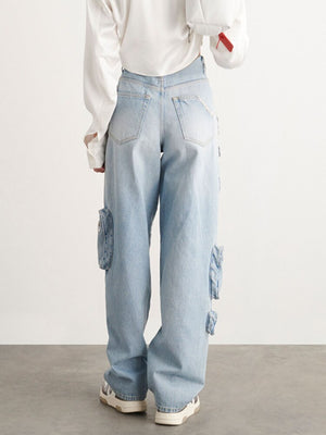 Denim High Waist Loose  Pockets Jeans